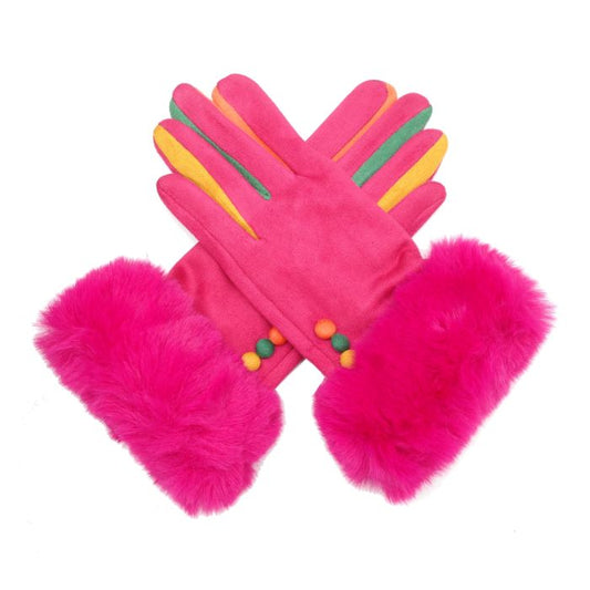 Pink Fluffy Cuff Gloves