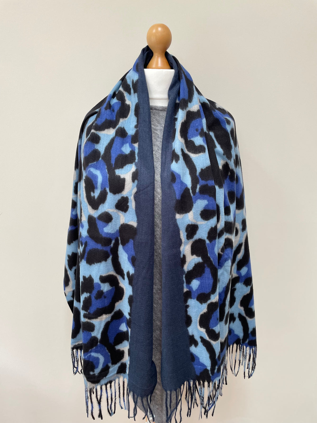 Blue Edge Leooard Print Scarf