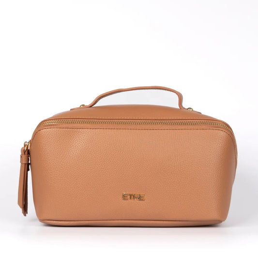 Tan Vanity Case Pebbled Faux Leather