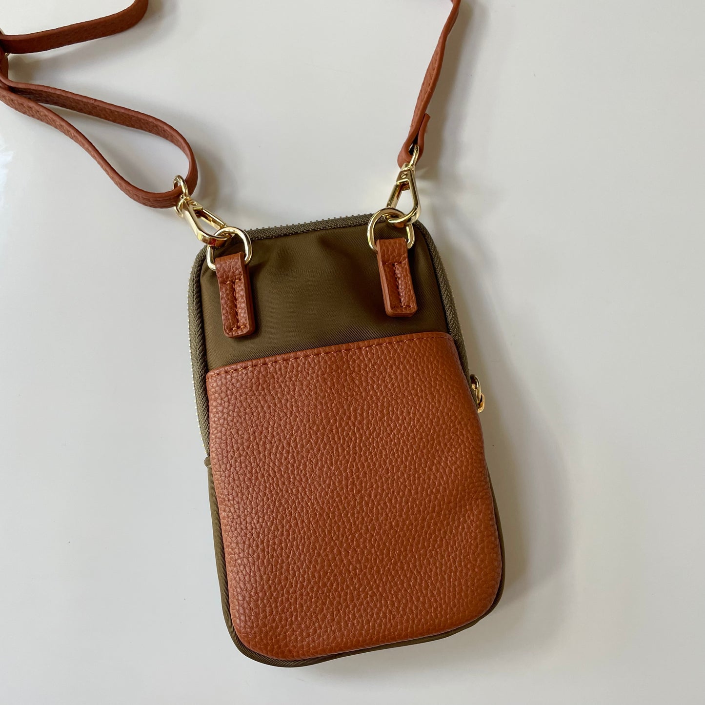 Autumn Olive Crossbody Phone Bag - Nylon/PU