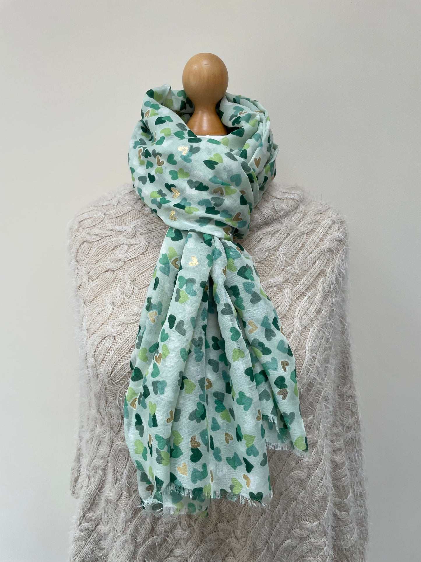 Spring Green and Gold Hearts Scarf