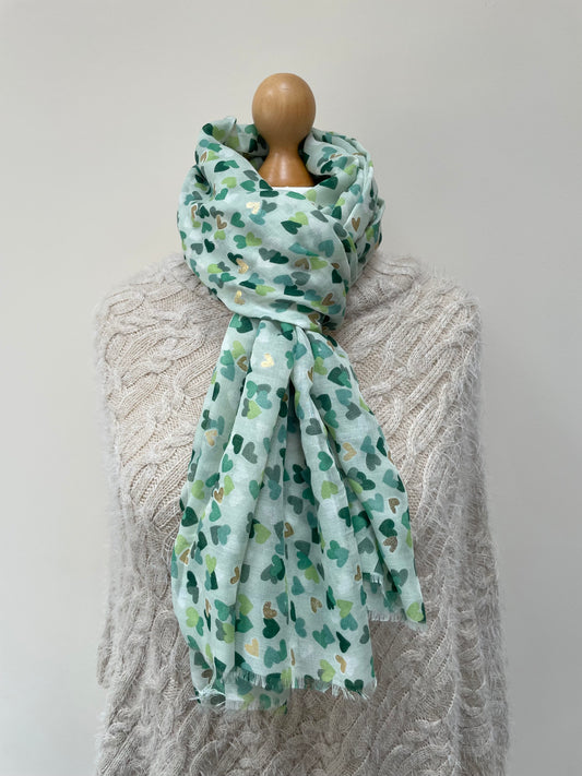 Spring Green and Gold Hearts Scarf