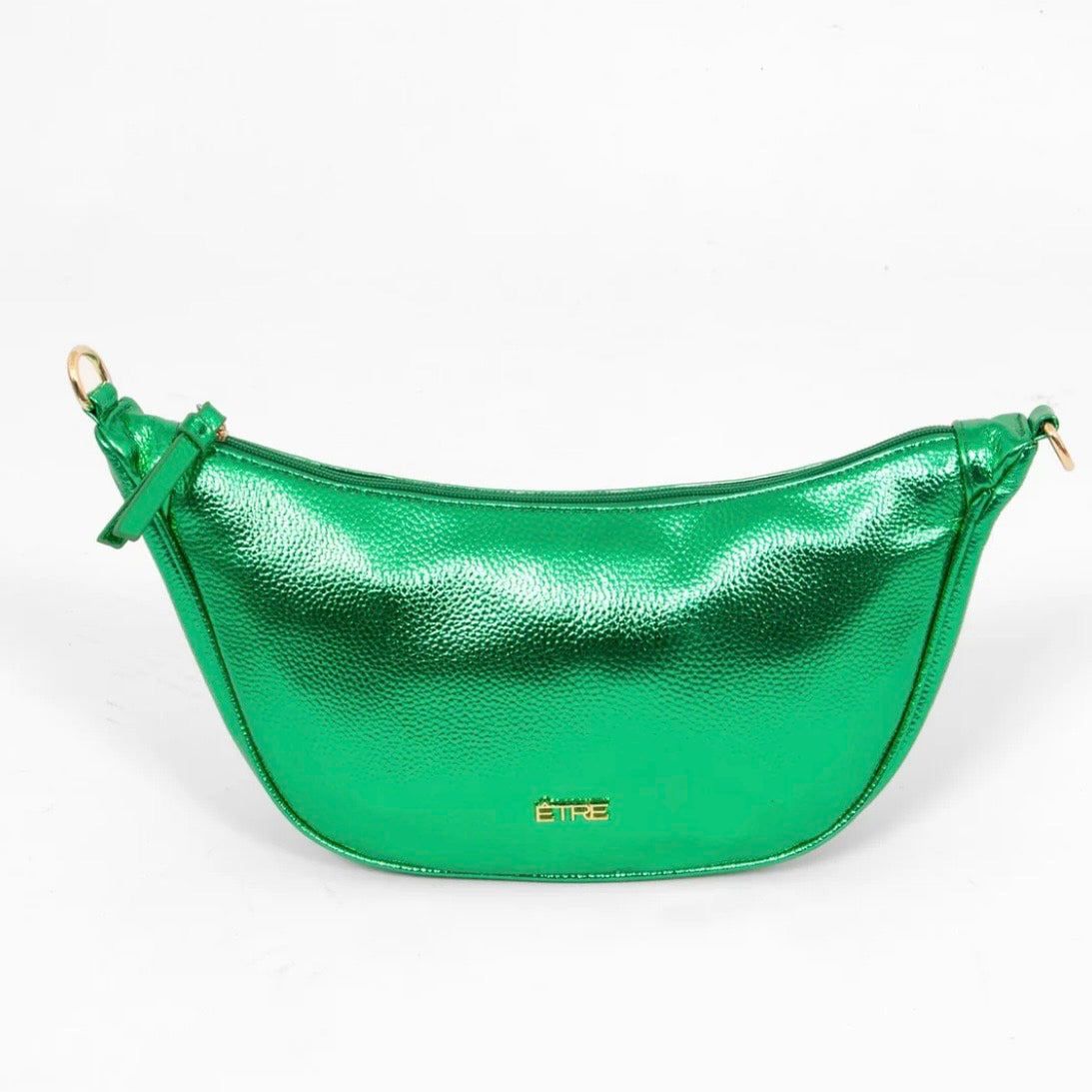 Metallic Green Half Moon Crossbody Bag - Pebbled Faux Leather
