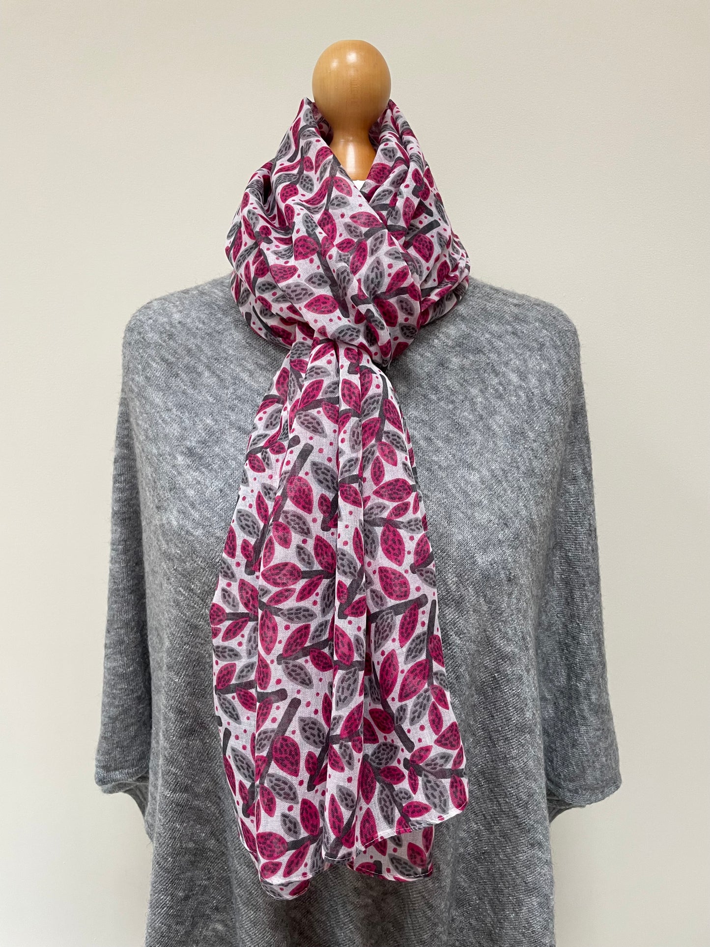 Summer and Winter Raspberry Leafy Branches Scarf
