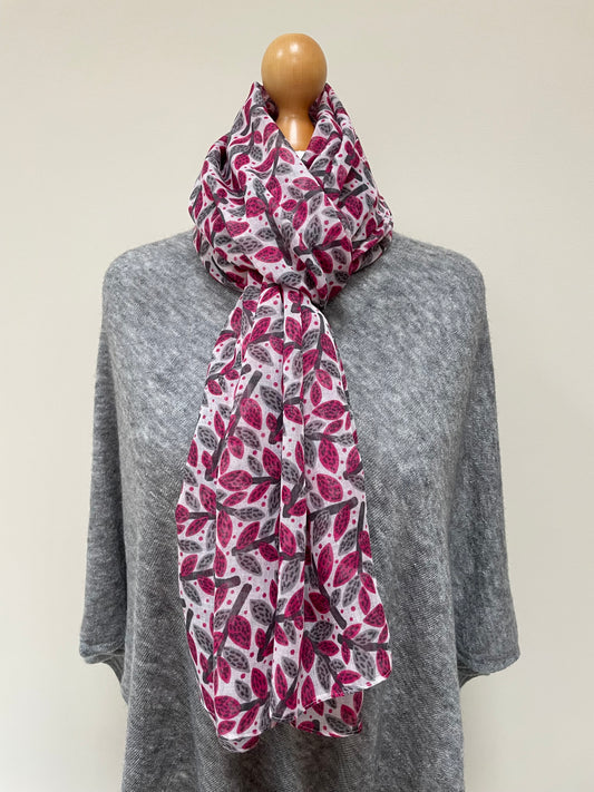 Summer and Winter Raspberry Leafy Branches Scarf