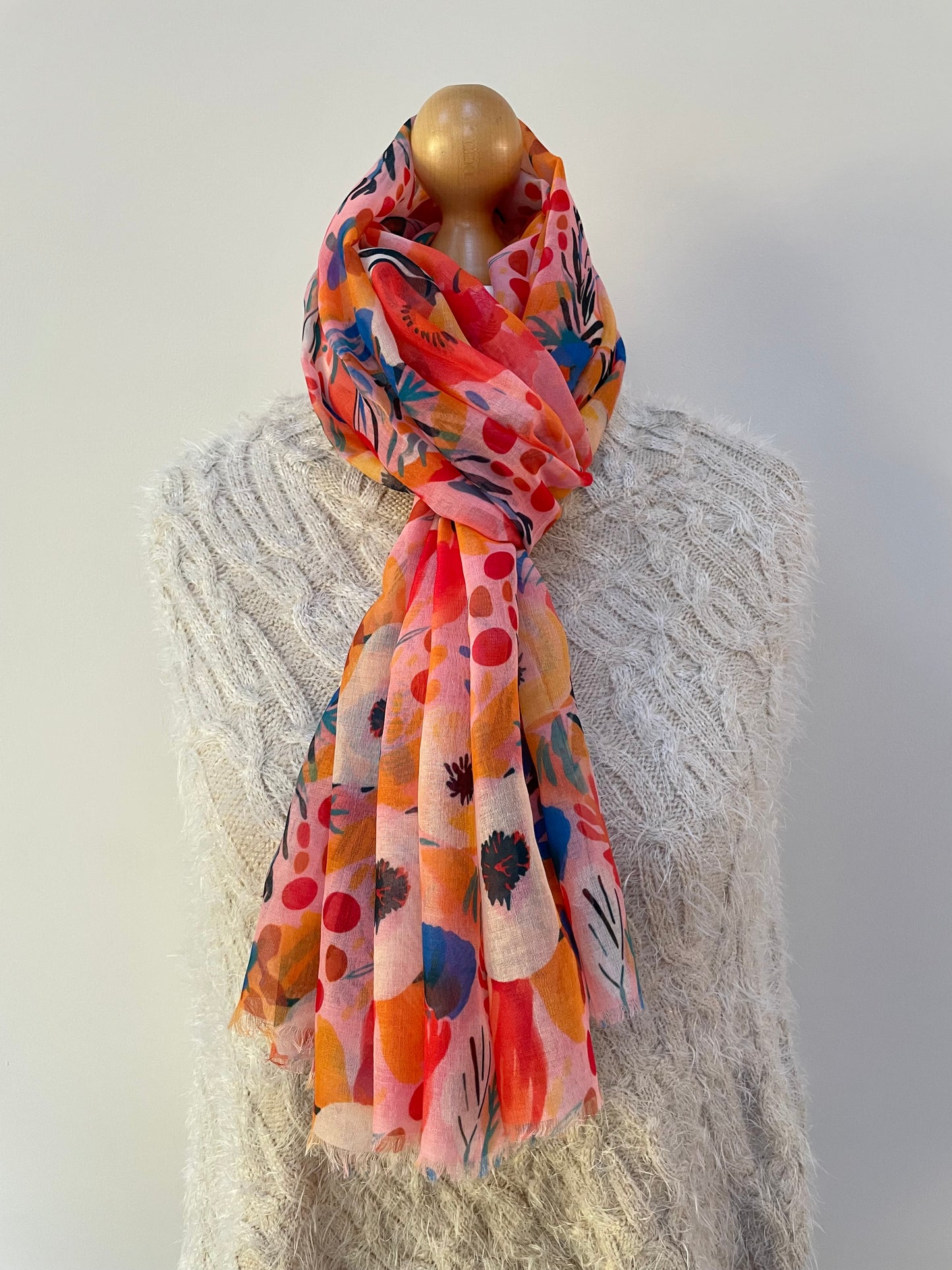 Spring Coral Floral Scarf