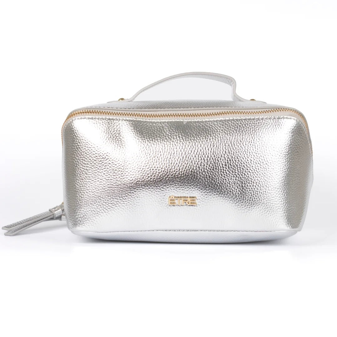 Silver Vanity Case Pebbled Faux Leather