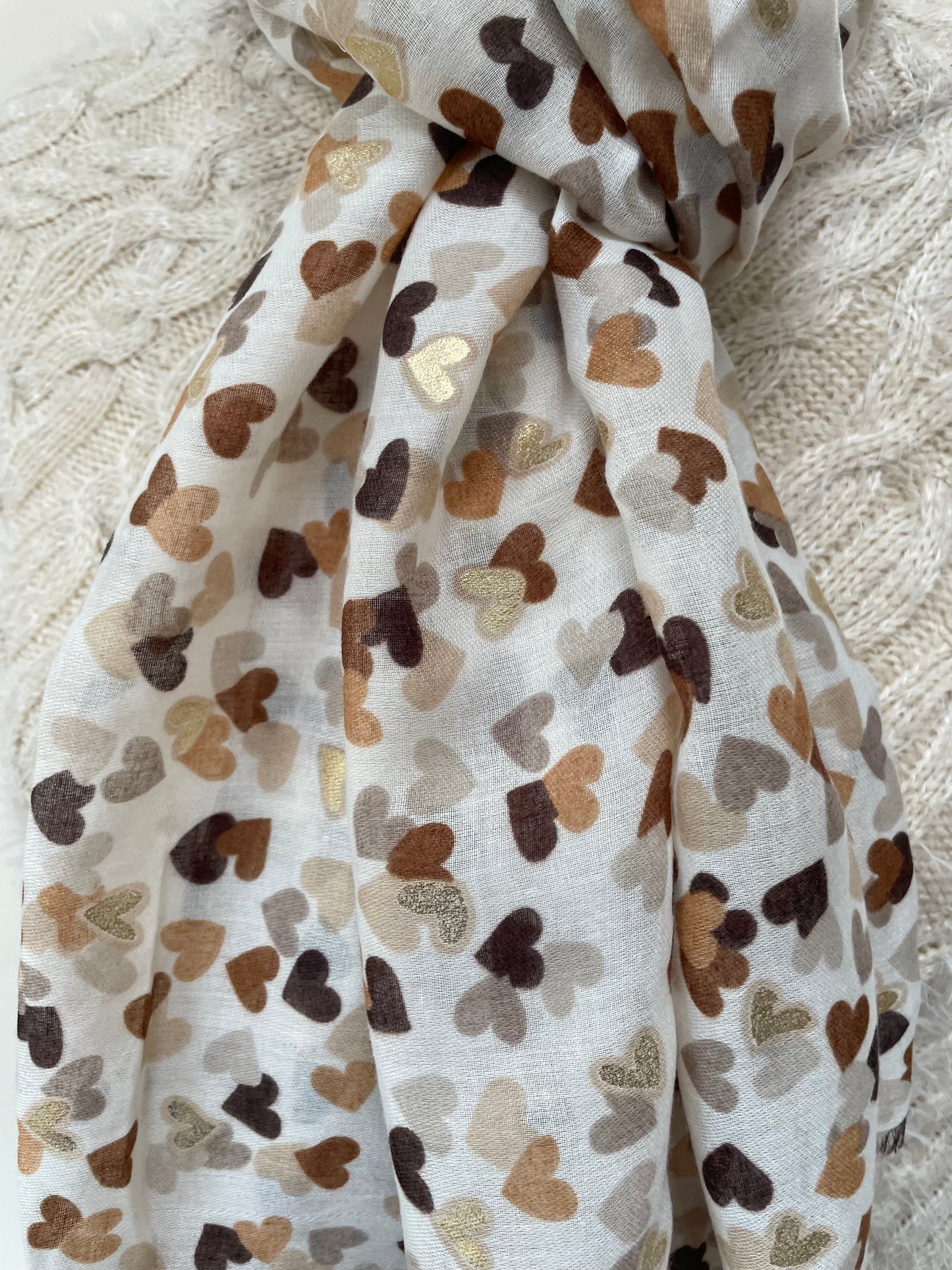 Spring and Autumn Brown and Gold Hearts Scarf