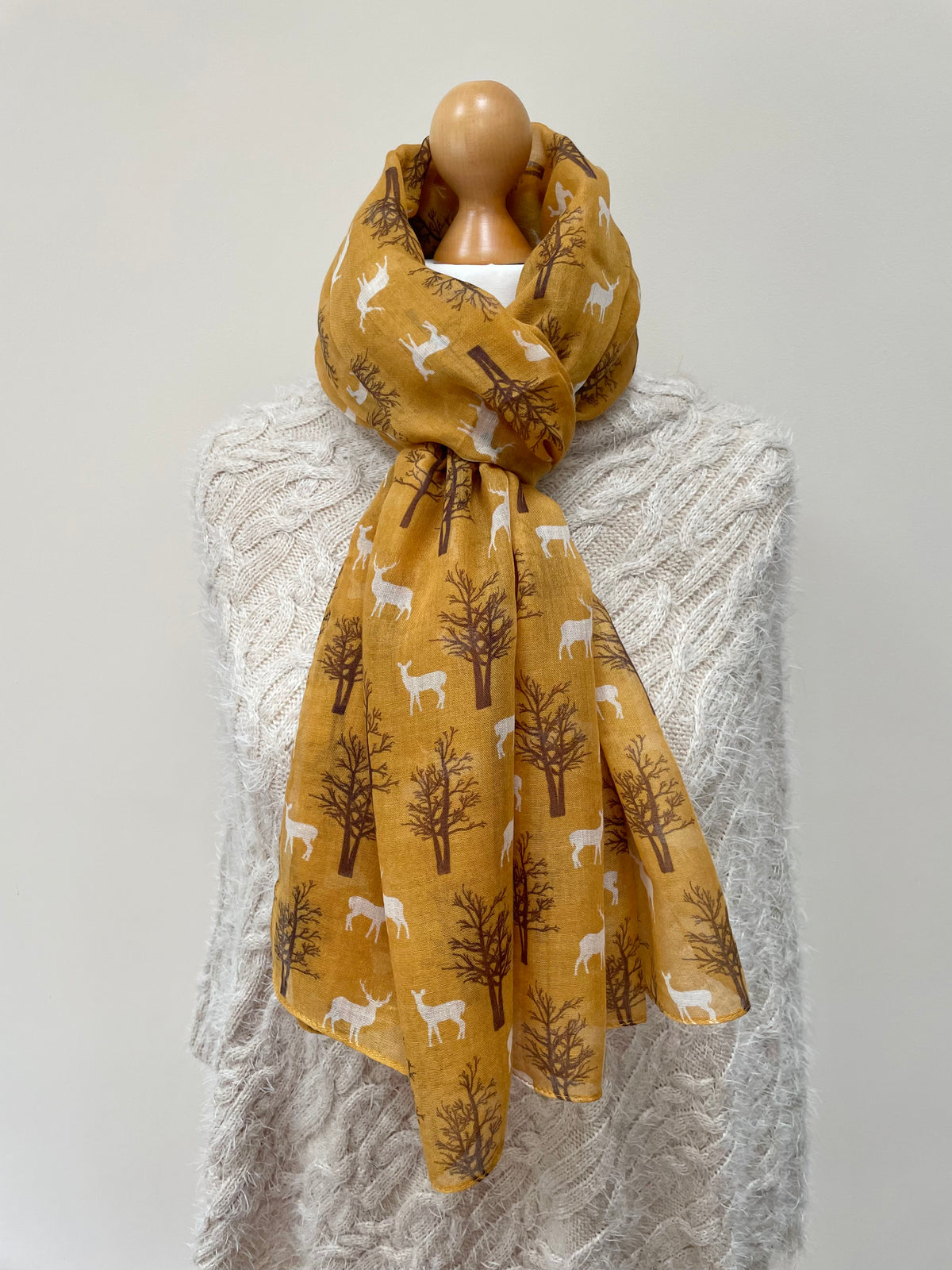 Autumn Mustard Christmas Deer Scarf
