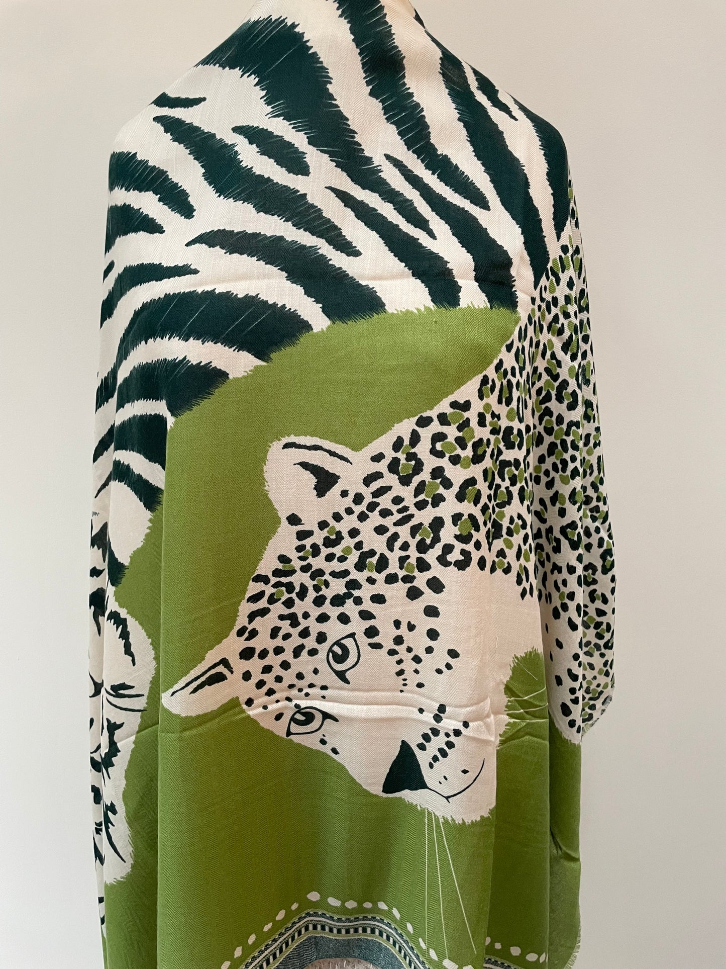 Autumn Green Tiger and Leopards Scarf