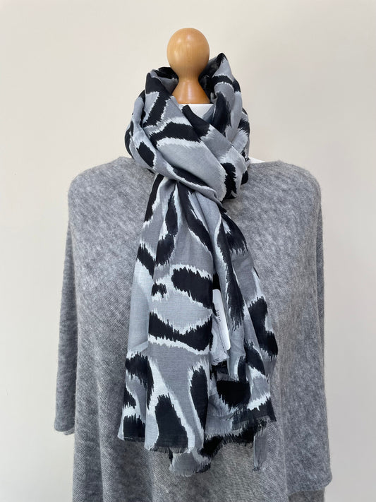 Winter Grey Large Leopard Scarf