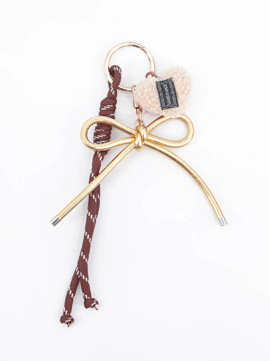 Heart Bow Clip On Bag Charm in Brown