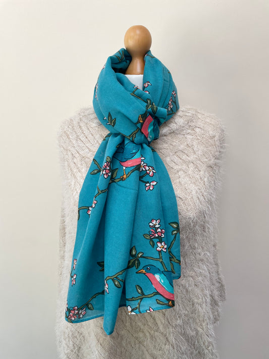 Autumn Birds and Blossom Scarf
