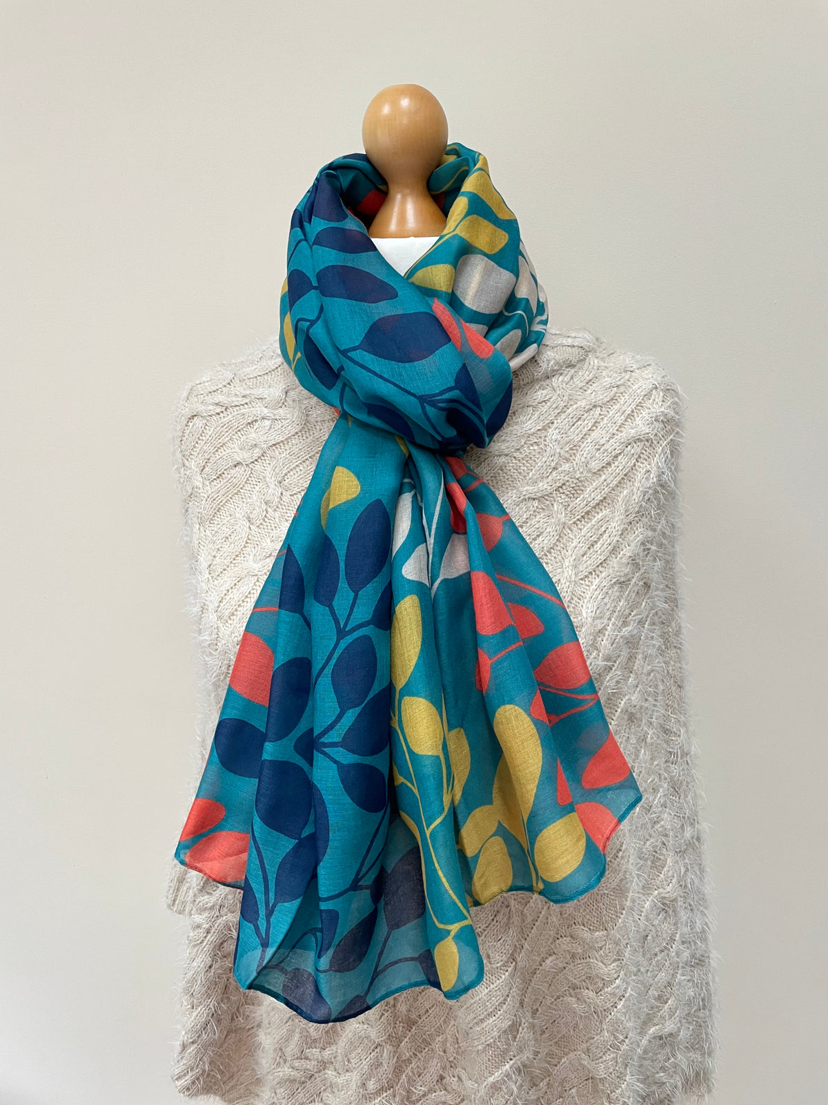 Autumn Teal Orange Lime Leafy Branches Scarf