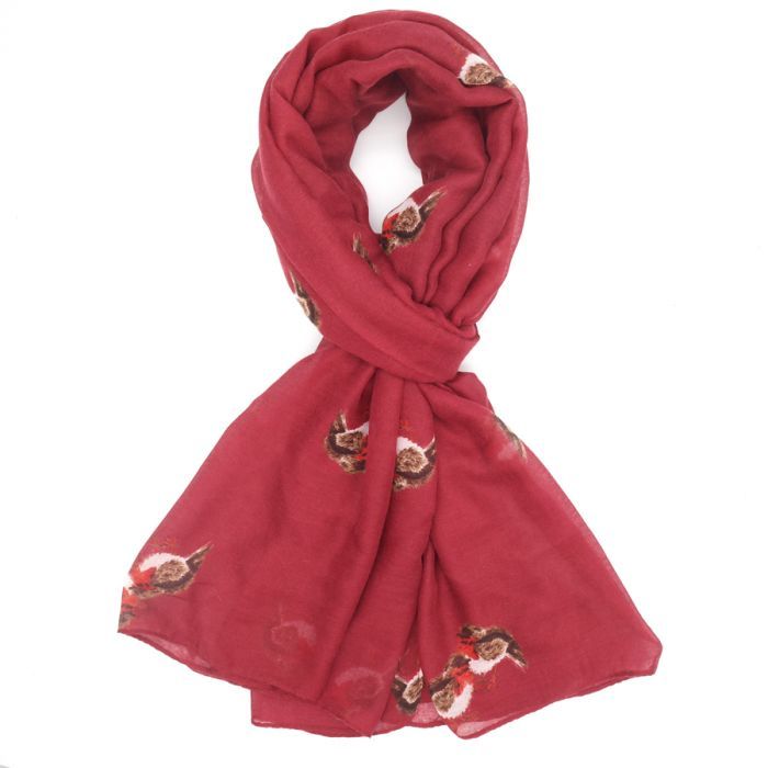 Wine Christmas Robin Scarf