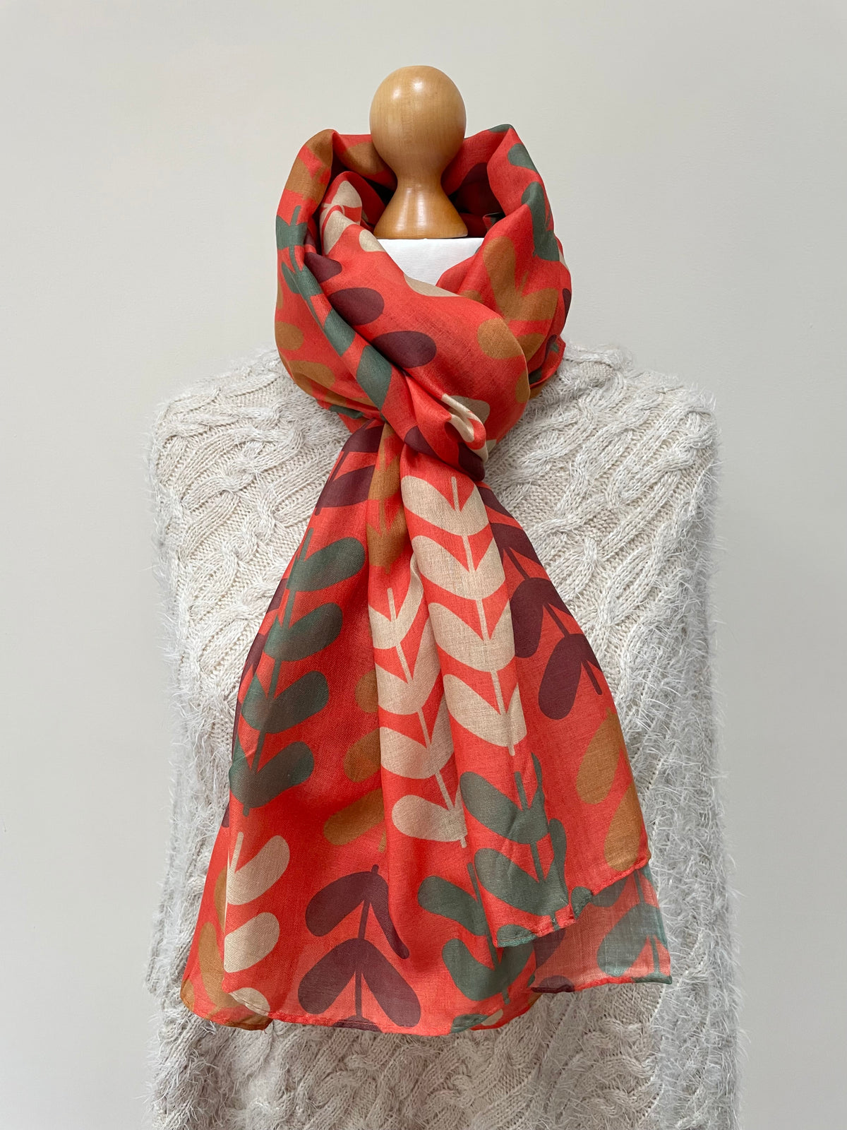 Autumn Burnt Orange Leaf Stem Scarf