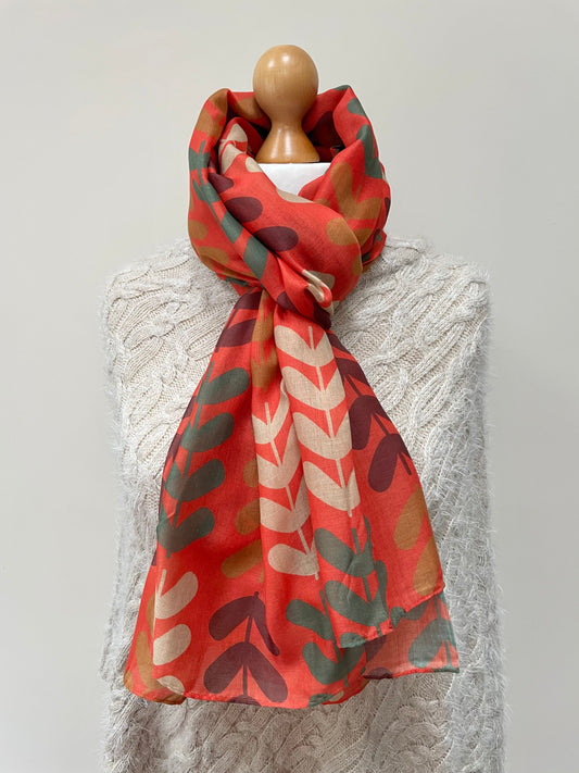 Autumn Burnt Orange Leaf Stem Scarf