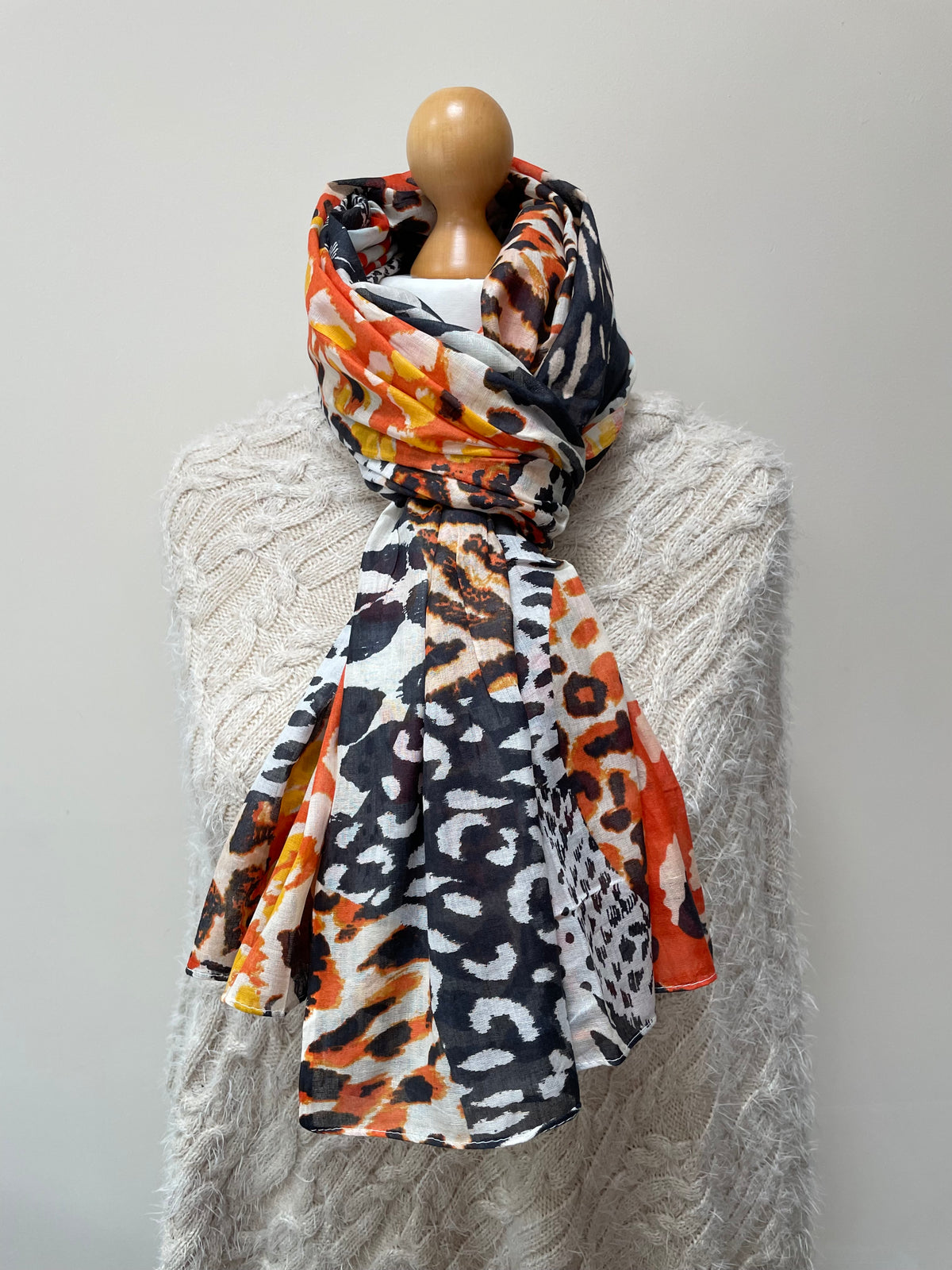 Orange Animal Print Cotton Scarf