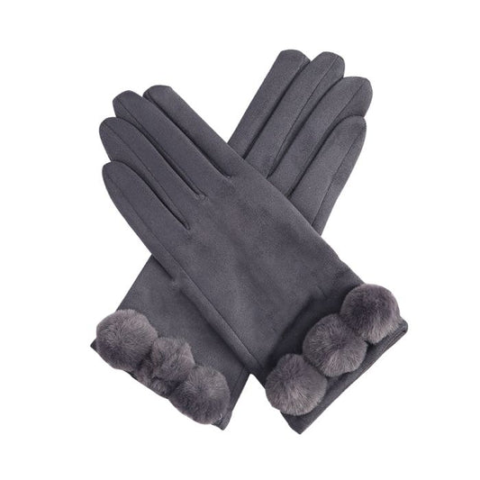 Winter Grey Pom Pom Gloves