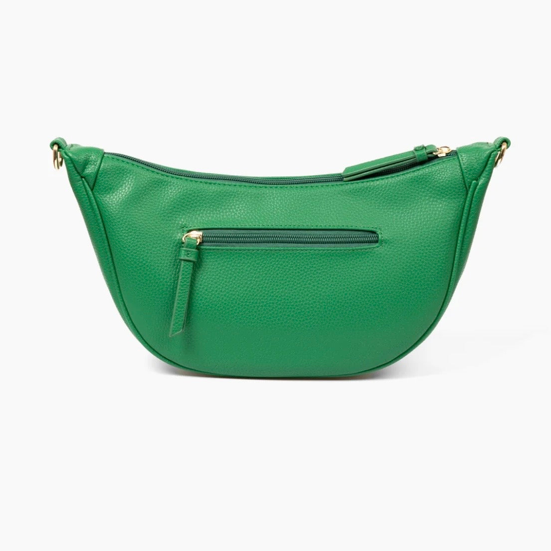 Green Half Moon Crossbody Bag - Pebbled Faux Leather