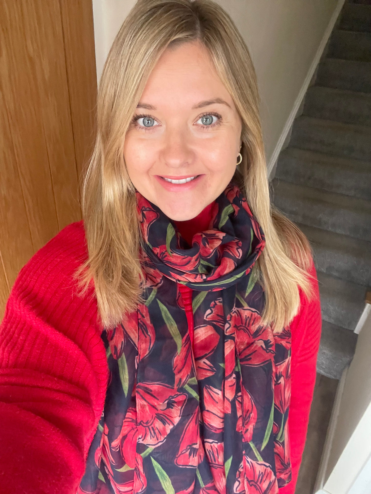 Winter Navy and Red Tulips Scarf