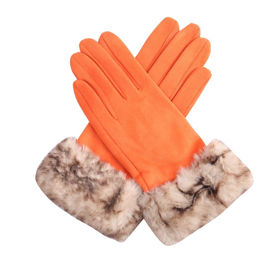 Spring and Autumn Orange Fluffy Cuff Gloves