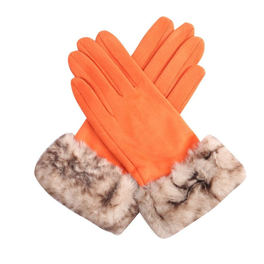 Spring and Autumn Orange Fluffy Cuff Gloves