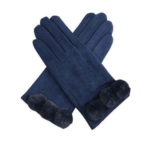 Navy Blue Pom Pom Gloves