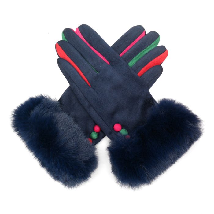 Navy Fluffy Cuff Gloves