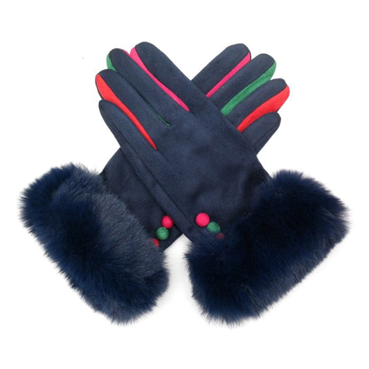 Navy Fluffy Cuff Gloves