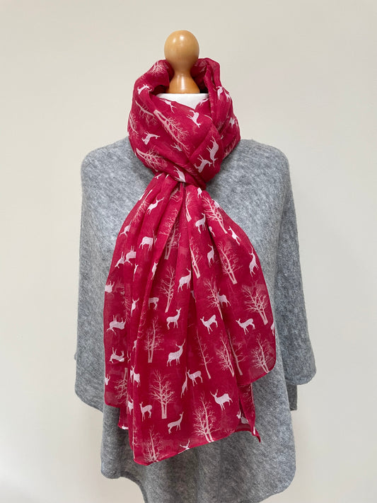 Summer and Winter Red Christmas Deer Scarf