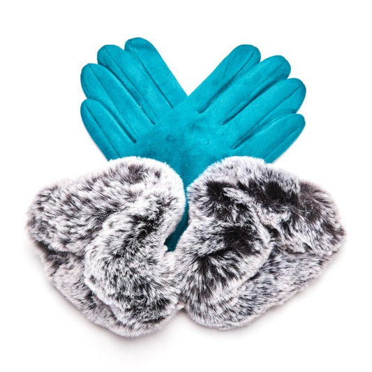 Teal Fluffy Cuff Gloves