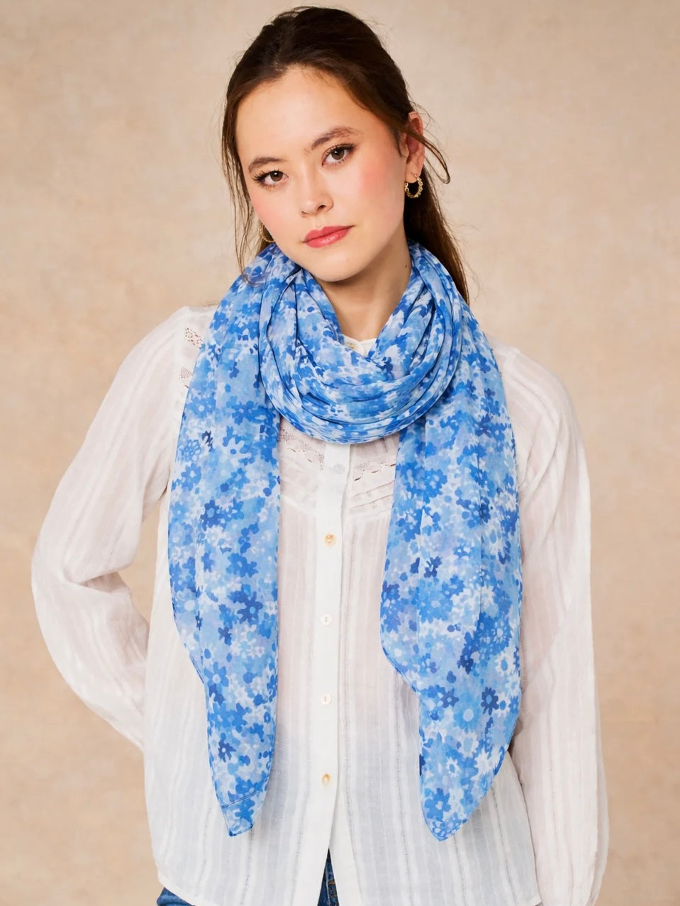 Summer Blue Flower Print Scarf