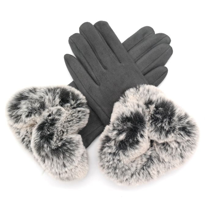 Winter Grey Fluffy Cuff Gloves