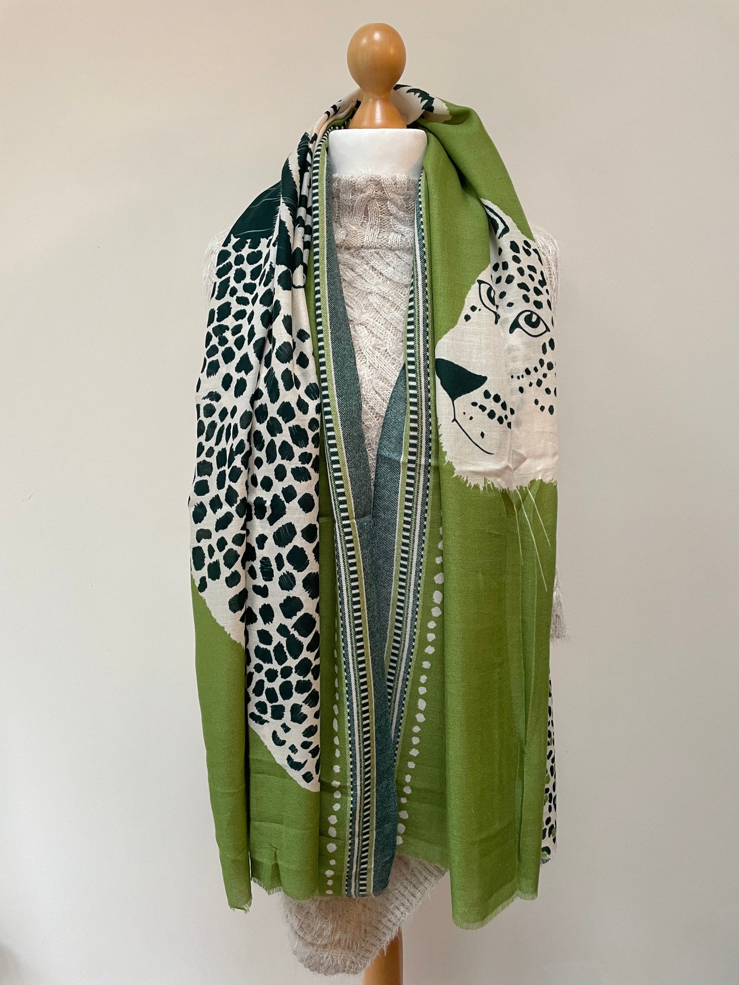 Autumn Green Tiger and Leopards Scarf