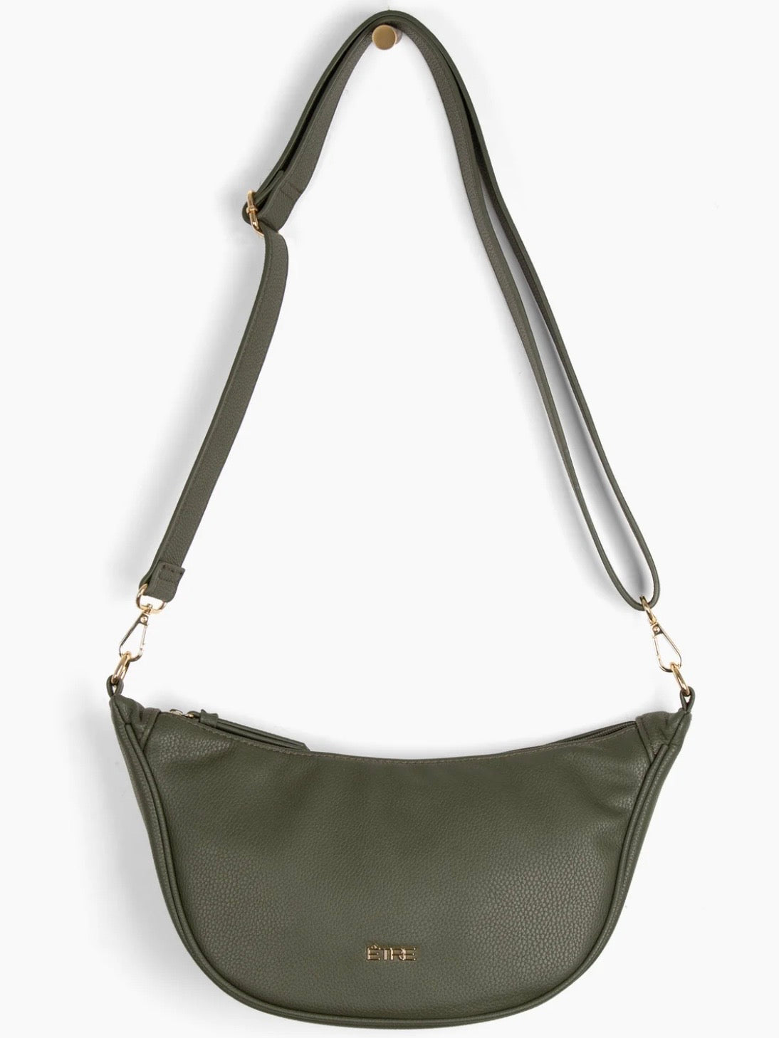 Autumn Olive Half Moon Crossbody Bag - Pebbled Faux Leather