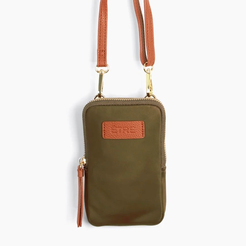 Autumn Olive Crossbody Phone Bag - Nylon/PU