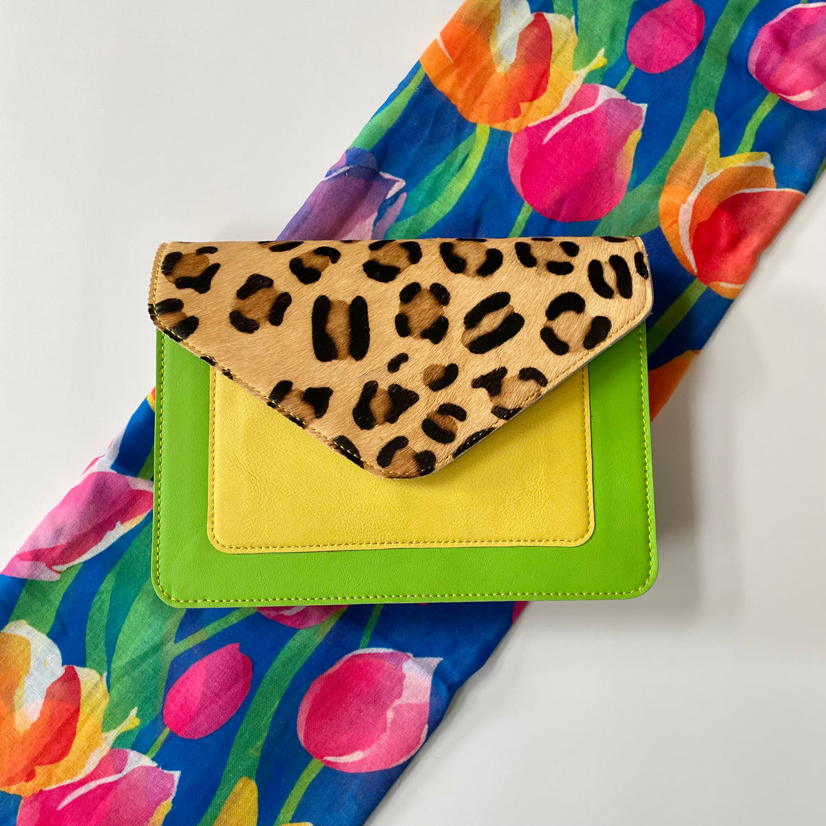 OUTLET Nephele Amy Bag Unique Handmade Recycled Sustainable Leather and Tulip Scarf Set
