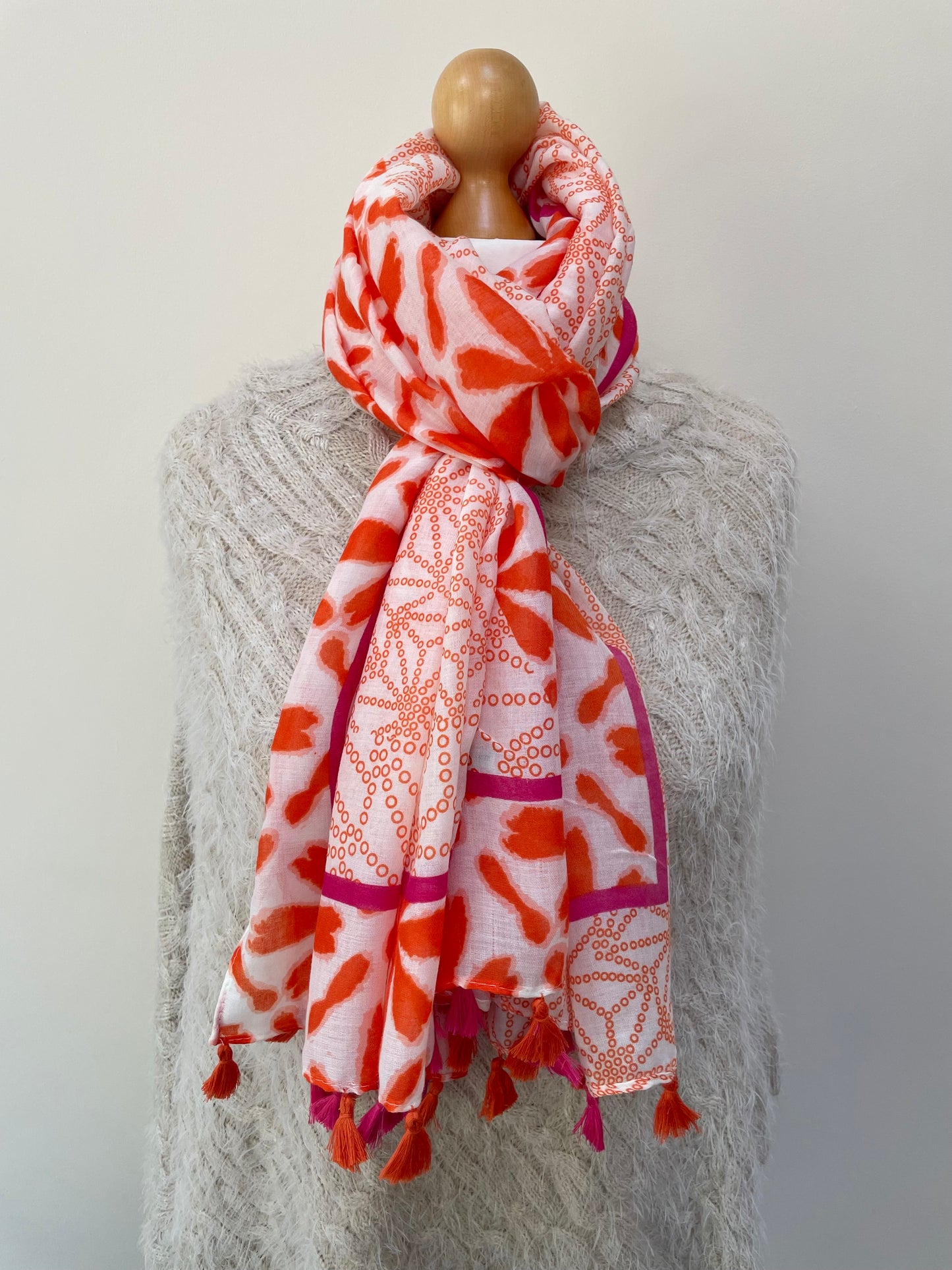 Spring Orange and Pink Tassel Scarf
