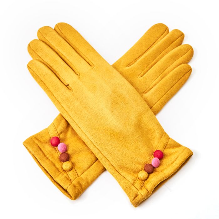 Autumn Mustard Colourful Button Gloves