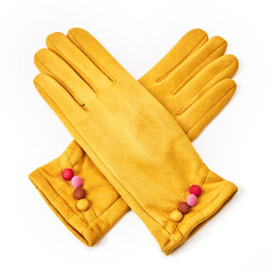 Autumn Mustard Colourful Button Gloves