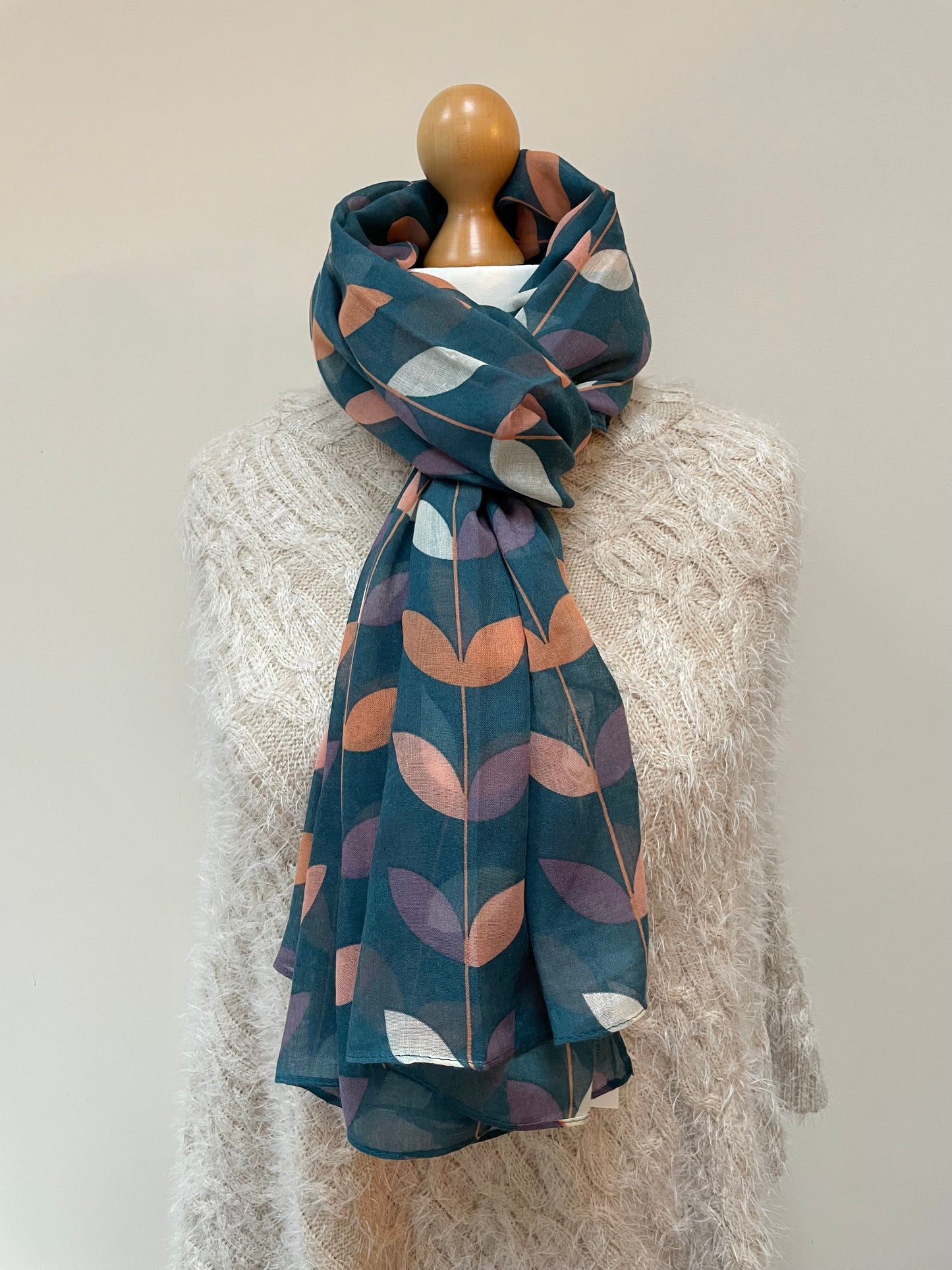 Autumn Teal Vines and Leaves Scarf