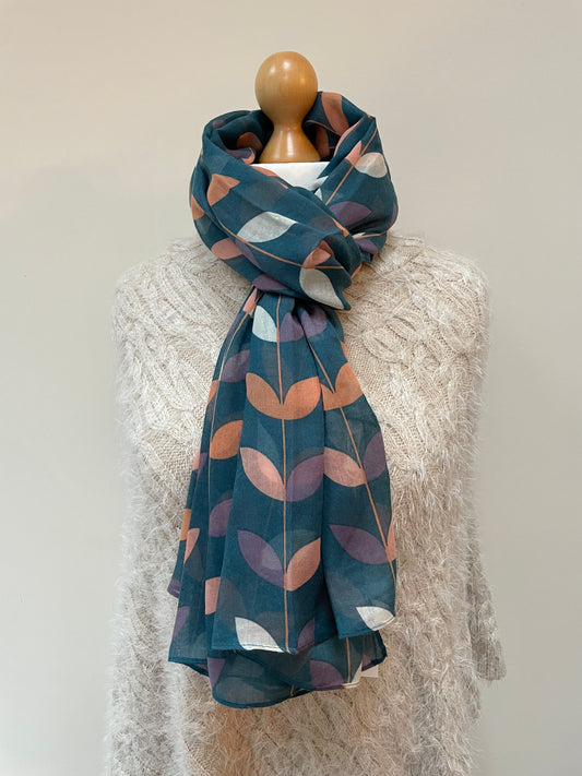 Autumn Teal Vines and Leaves Scarf