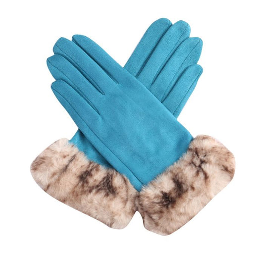 Autumn Teal Fluffy Cuff Gloves