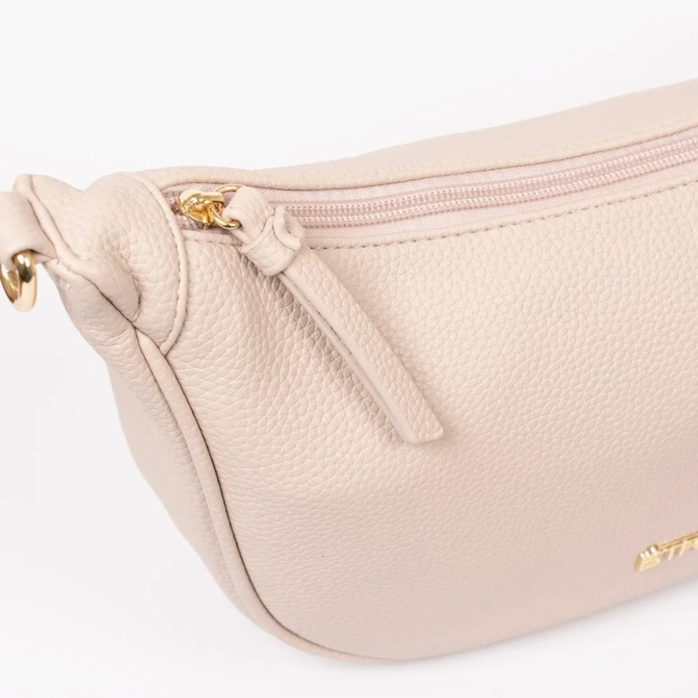Cream Half Moon Crossbody Bag - Pebbled Faux Leather