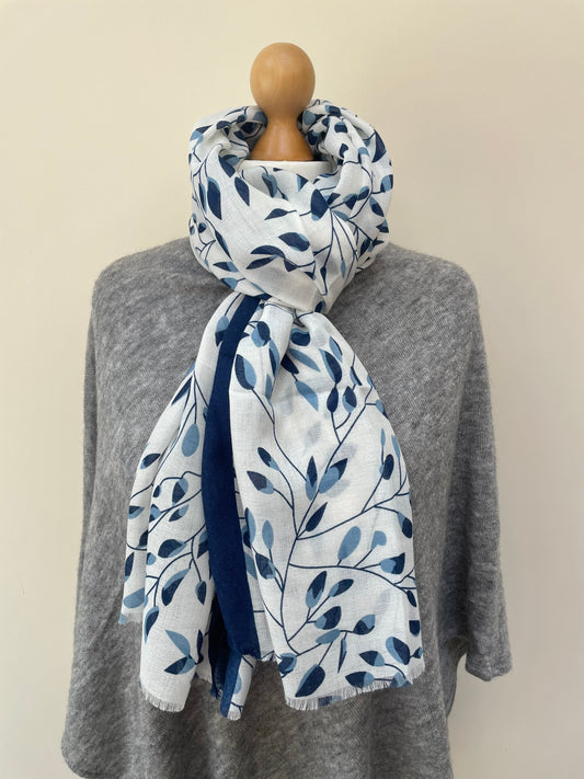 Summer Navy Little Leaves Scarf