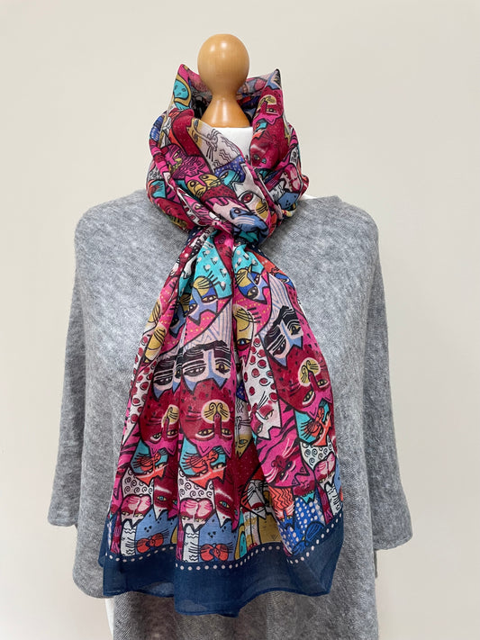 Navy Blue Fun Cats Scarf
