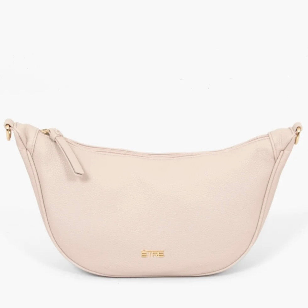 Cream Half Moon Crossbody Bag - Pebbled Faux Leather