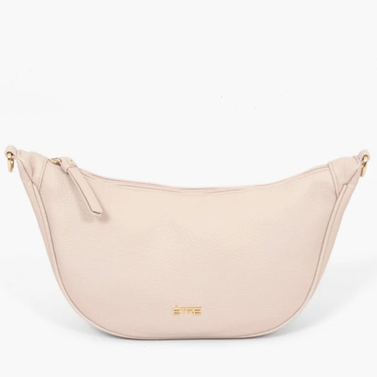 Cream Half Moon Crossbody Bag - Pebbled Faux Leather