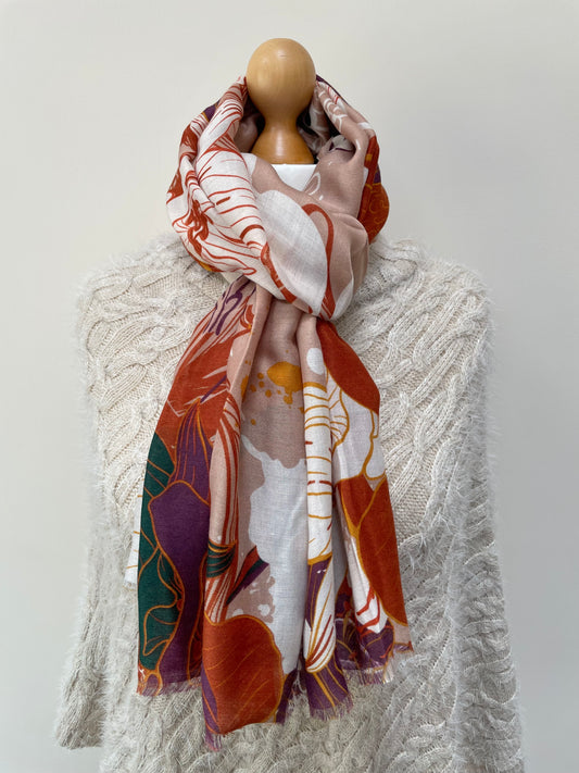 Autumn Burnt Orange Floral Scarf